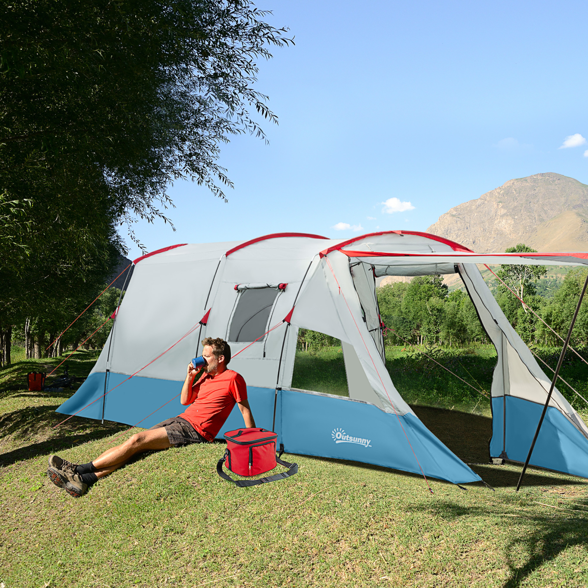 6-8 Person Tunnel Tent, Two-room Camping Tent.