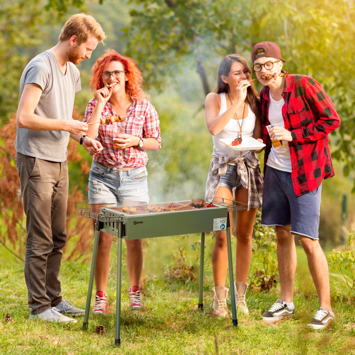Portable Charcoal Barbecue Grill with Seasoning Baskets and Hooks - Stay-outdoors.co.uk