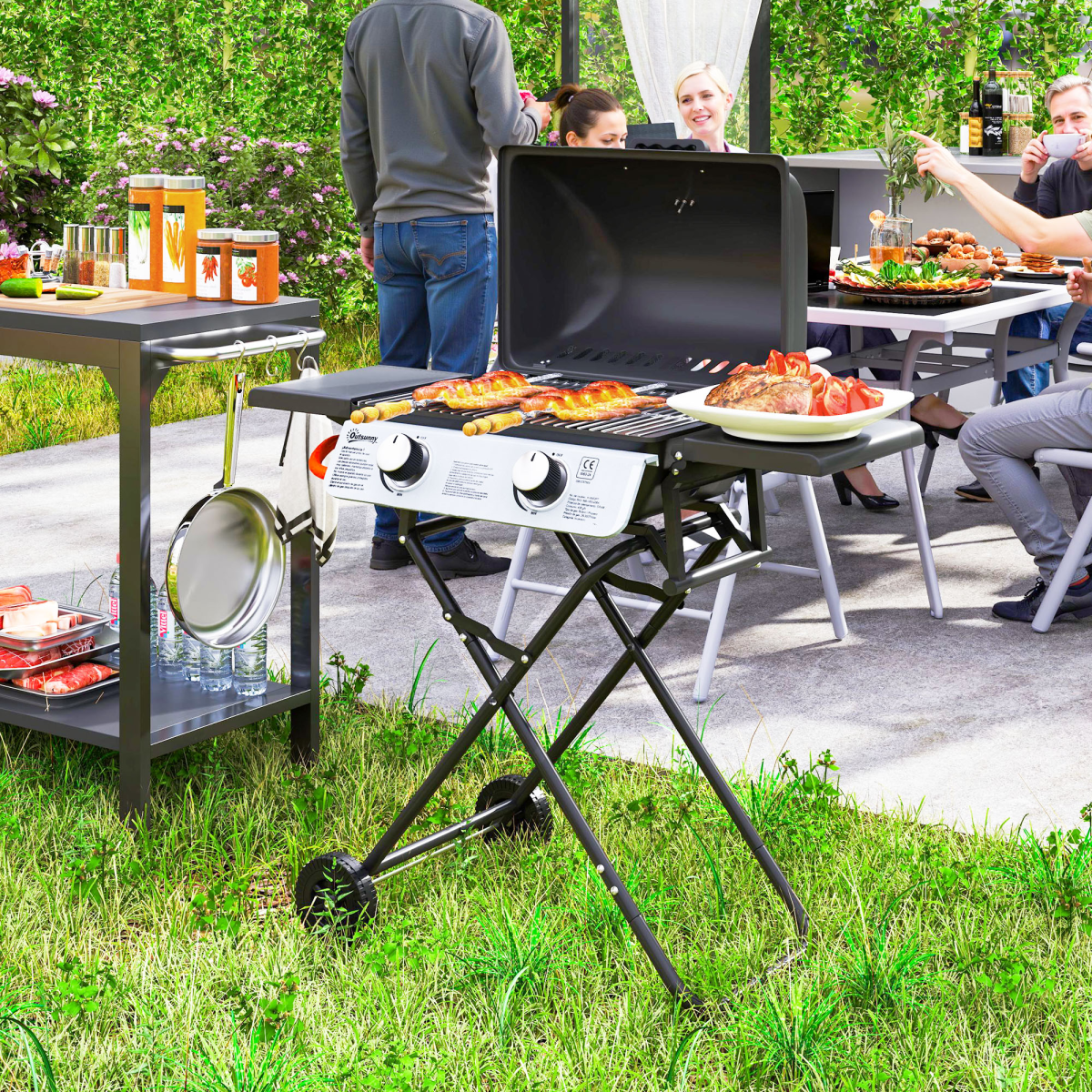 Portable Foldable Gas Barbecue Grill with Thermometer, Lid, Black - Stay-outdoors.co.uk