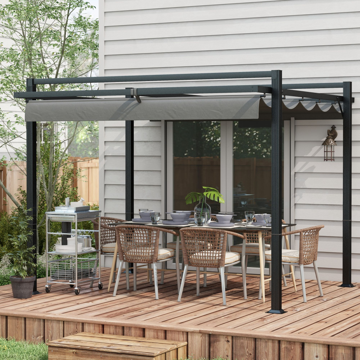 Pergola with Retractable Roof and Aluminium Frame, Grey - Stay-outdoors.co.uk