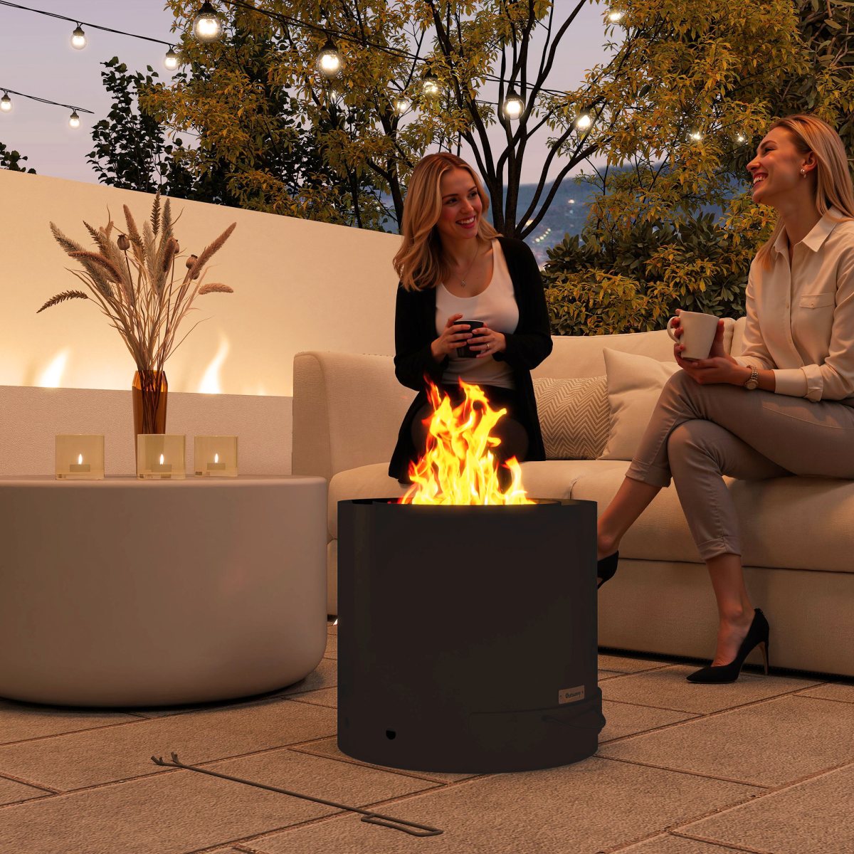 Round Fire Pit with Ash Tray and Fire Poker. - Stay-outdoors.co.uk