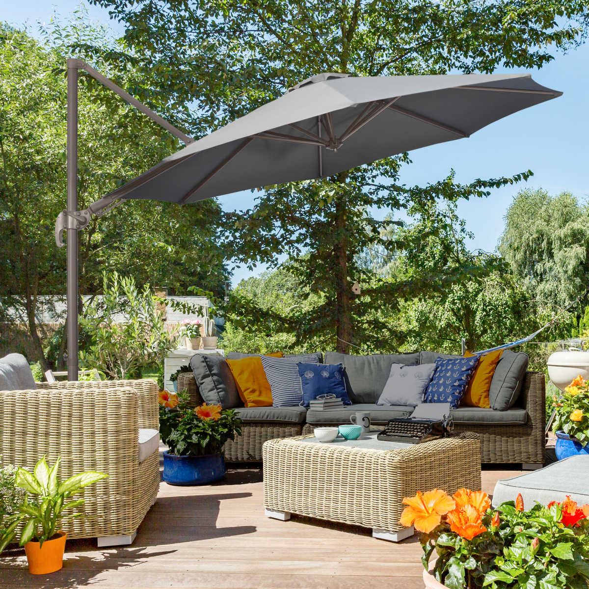 3(m) Cantilever Parasol 360� Rotation Roma Umbrella with Tilt Grey - Stay-outdoors.co.uk