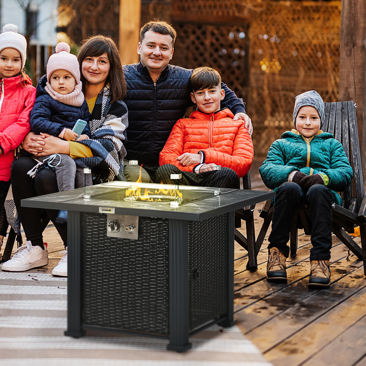 Gas Fire Pit Table w/ Rain Cover, Windscreen & Glass Stone, 50,000 BTU - Stay-outdoors.co.uk