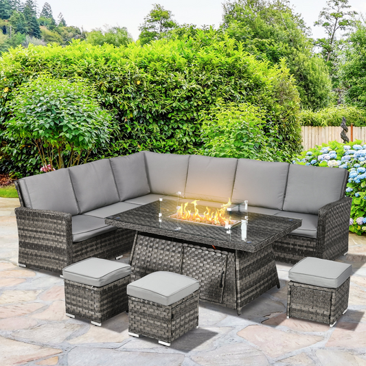 Outsunny 7-Piece Rattan Garden Furniture Set with Gas Fire Pit Table - Stay-outdoors.co.uk