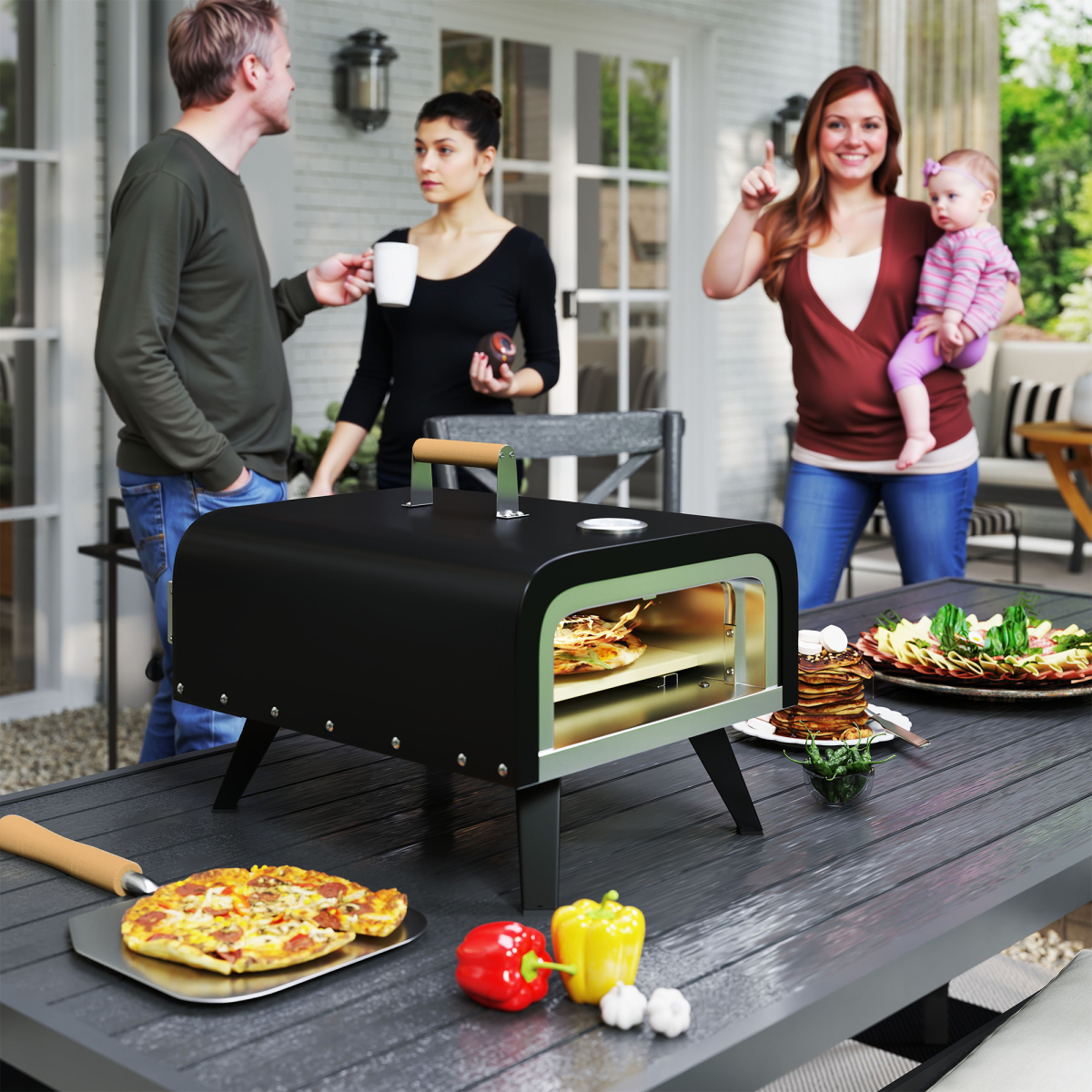 Outdoor Table top Gas Pizza Oven with 12" Pizza Stone & Peel, Black - Stay-outdoors.co.uk