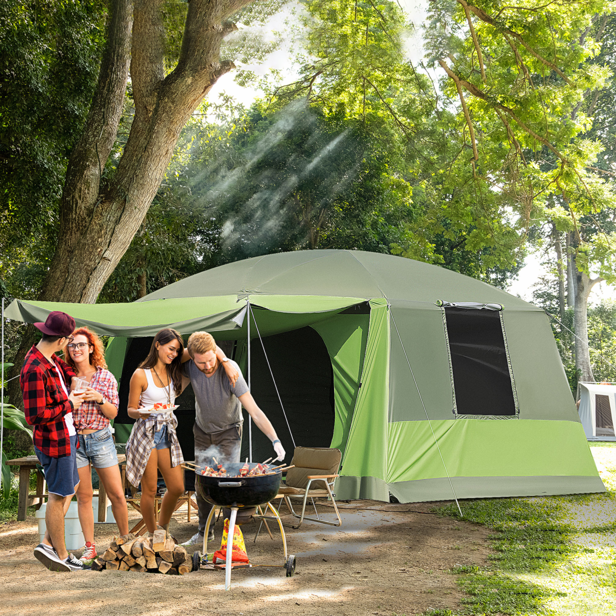 Two Room Dome Tent Camping Shelter w/ Porch and Portable Carry Bag Outsunny - Stay-outdoors.co.uk