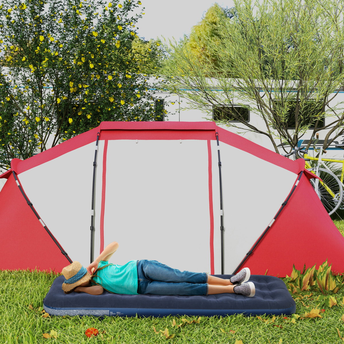 Single Air Mattress, Portable Air Bed with Flocked Surface, Blue - Stay-outdoors.co.uk