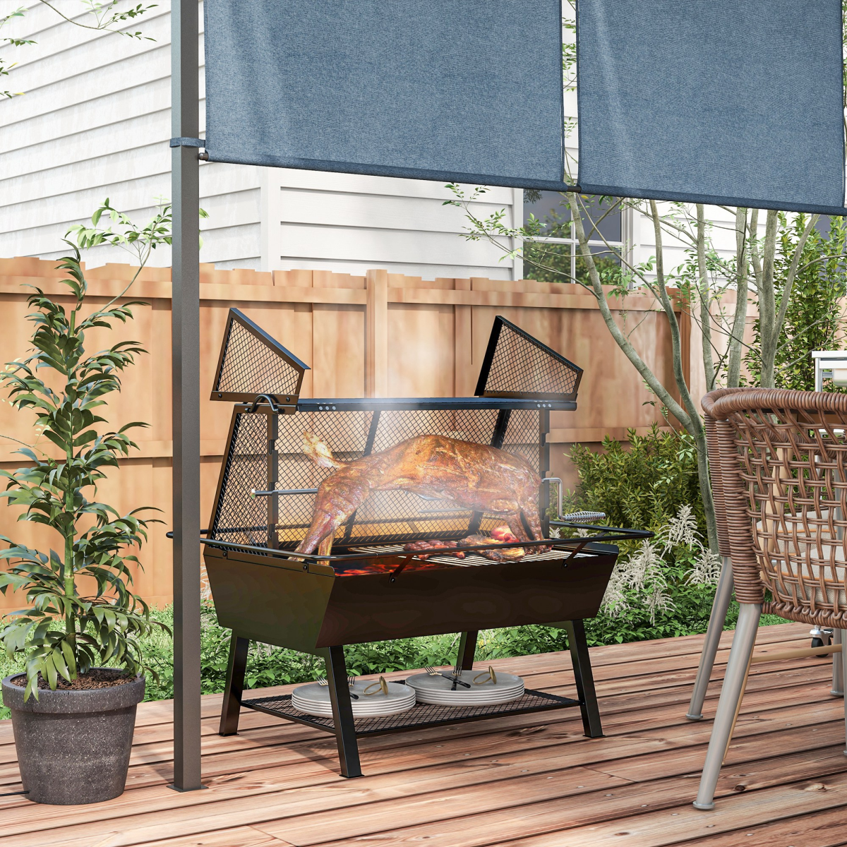 3-in-1 BBQ Rotisserie Grill Roaster Fire Pit. - Stay-outdoors.co.uk