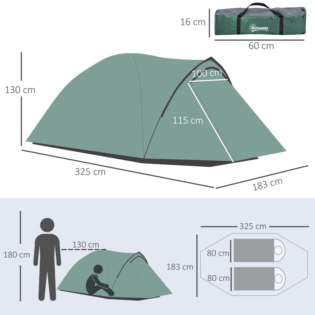 Compact Camping Tent w/ Vestibule & Mesh Vents for Hiking Green - Stay-outdoors.co.uk