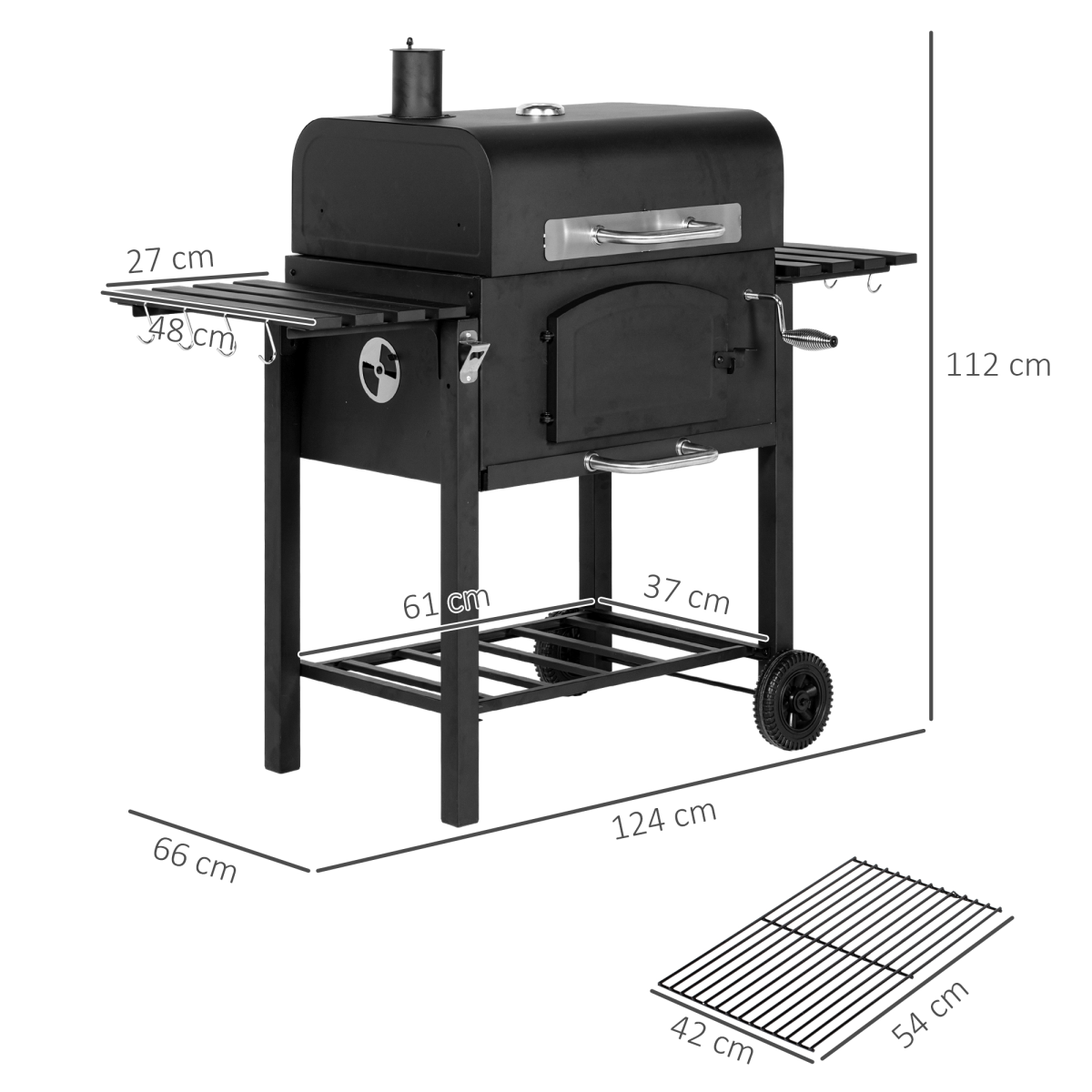 Charcoal Grill BBQ Trolley w/ Adjustable Charcoal Height & Thermometer - Stay-outdoors.co.uk
