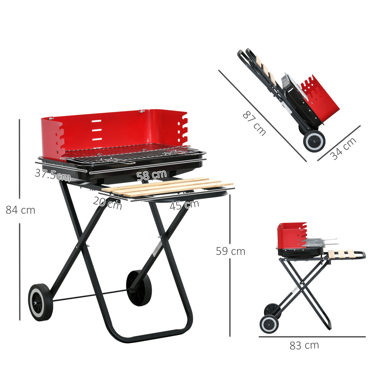 Foldable Charcoal Barbecue Grill W/ Wheels-Red & Black - Stay-outdoors.co.uk