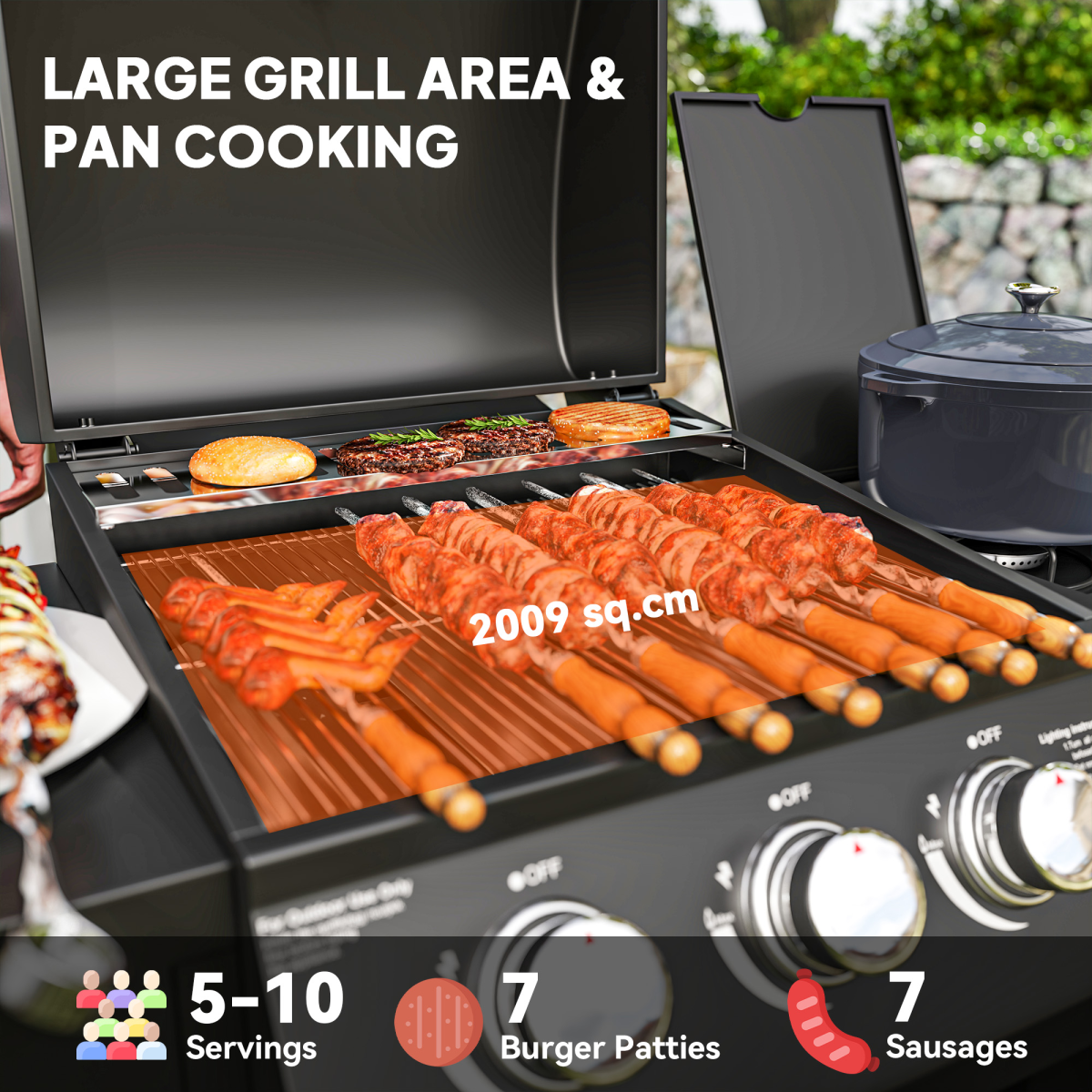 9.5 kW Gas Barbecue with 3+1 Burner, Storage Cabinet and Shelves - Stay-outdoors.co.uk