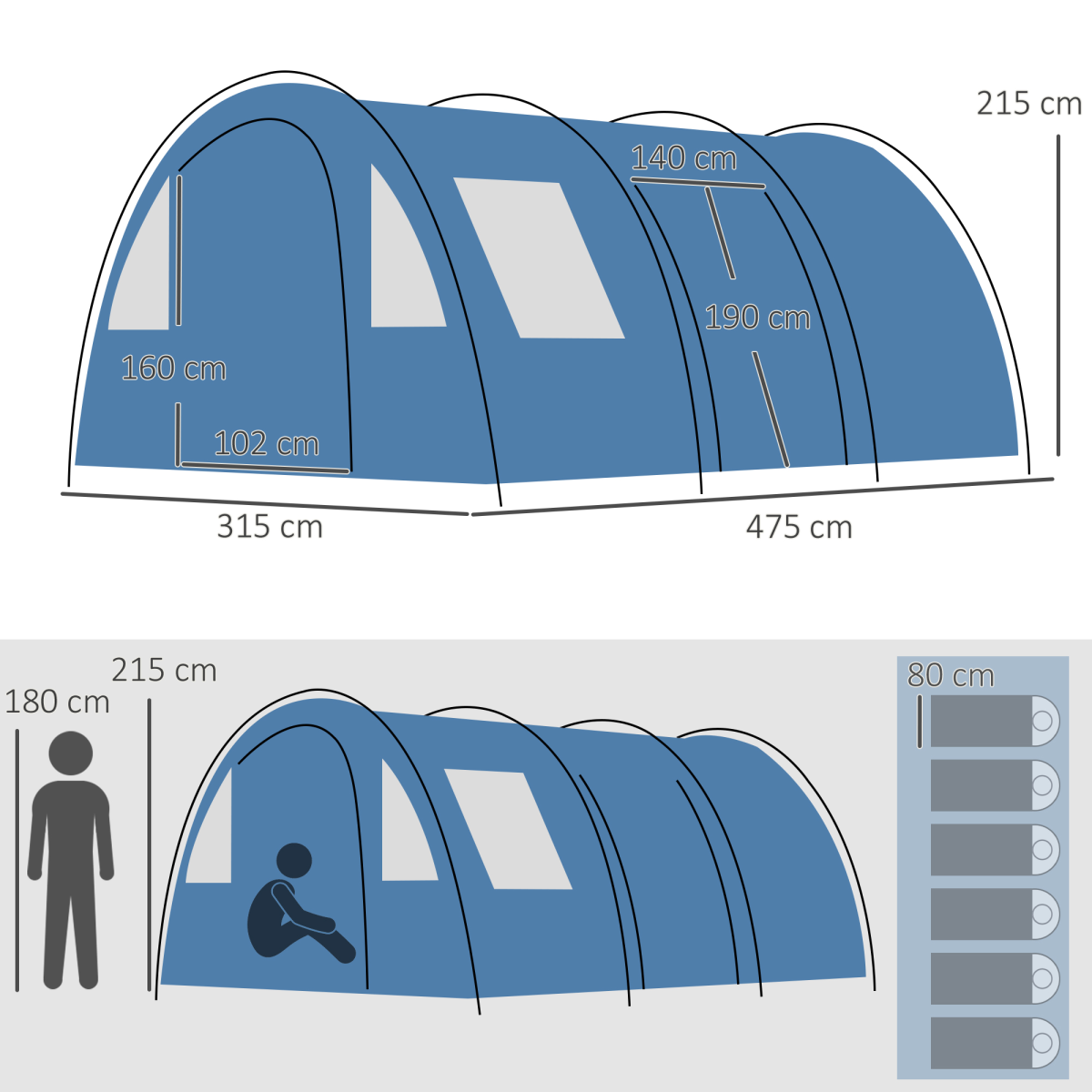 5-6 Man Family Tent Camping Tent with Two Room, Floor & Carry Bag - Stay-outdoors.co.uk