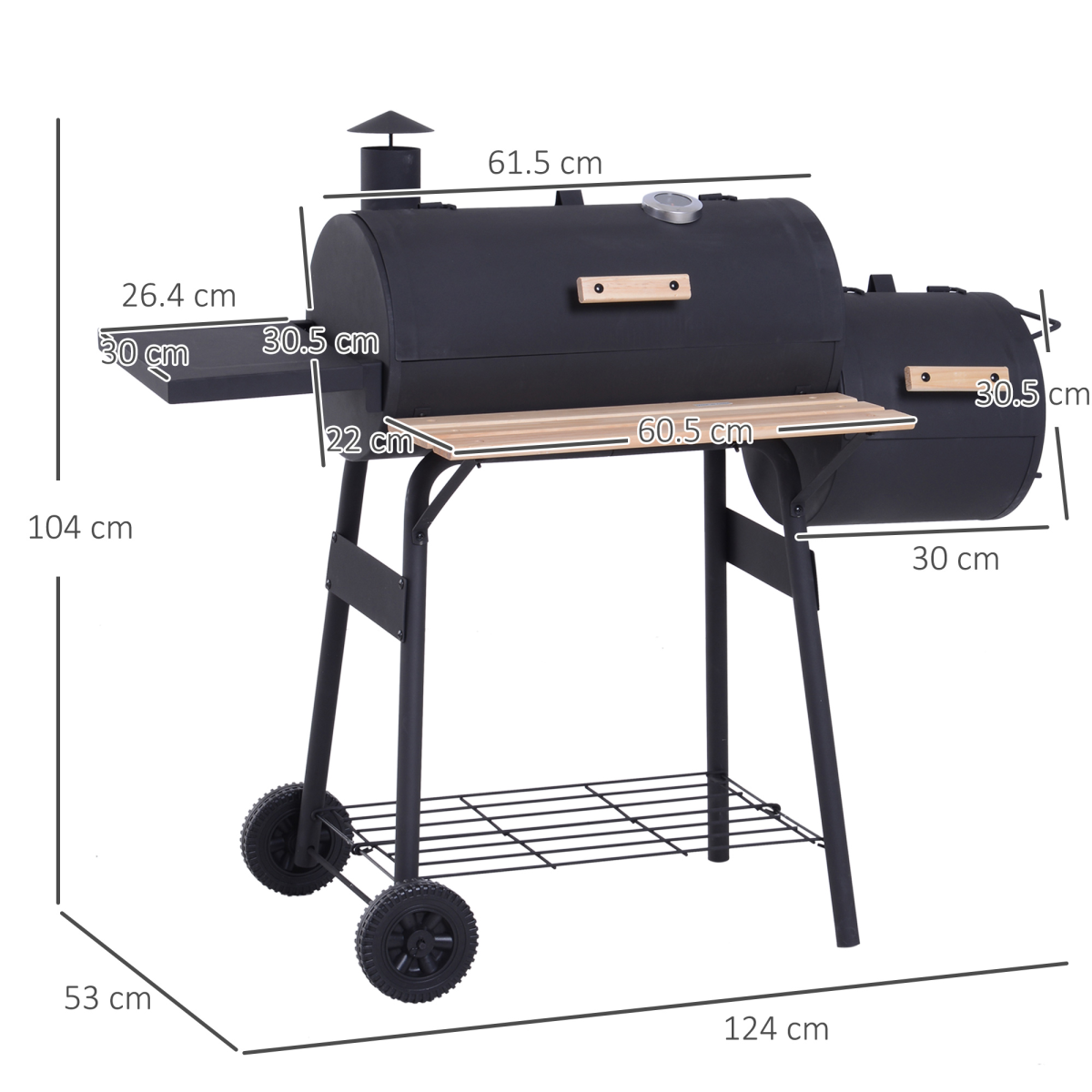 Portable Charcoal BBQ Grill Steel Offset Smoker Combo Backyard - Stay-outdoors.co.uk