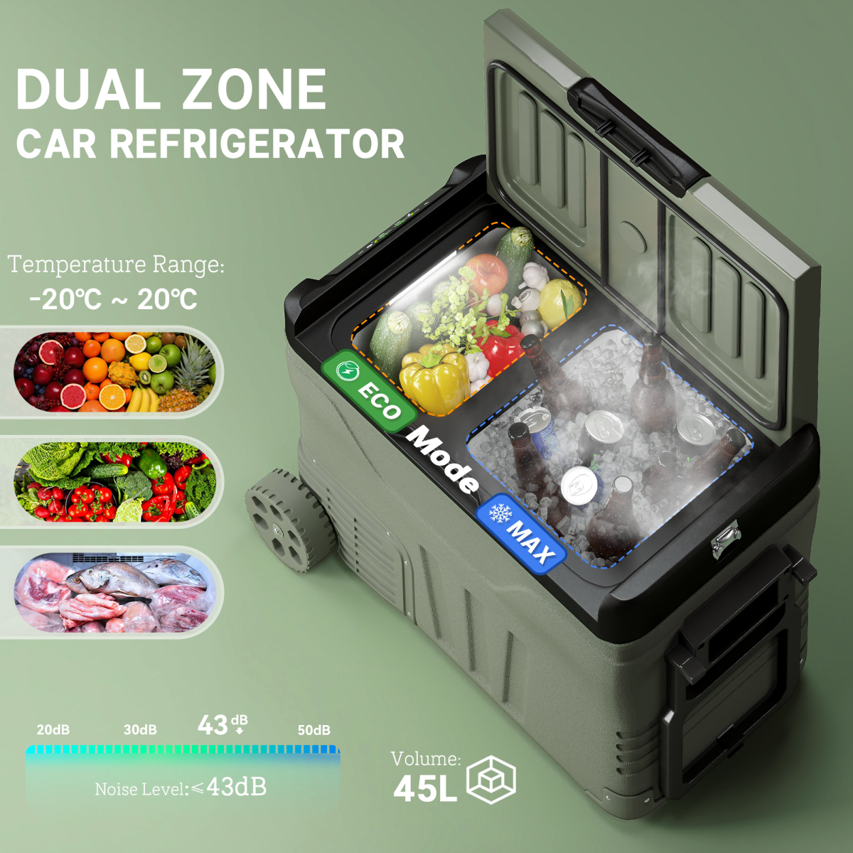 45L Camping Fridge Freezer Dual Zone Car Fridge, DC & AC, -20-20℃ - Stay-outdoors.co.uk