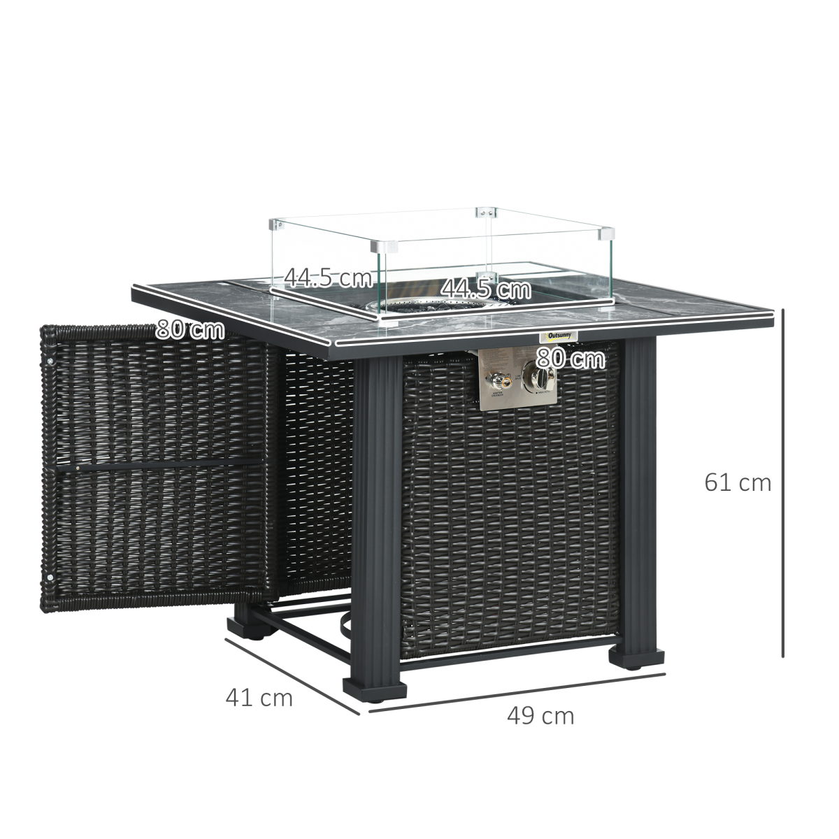 Gas Fire Pit Table w/ Rain Cover, Windscreen & Glass Stone, 50,000 BTU - Stay-outdoors.co.uk