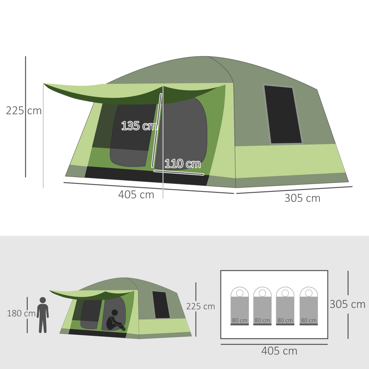 Two Room Dome Tent Camping Shelter w/ Porch and Portable Carry Bag Outsunny - Stay-outdoors.co.uk