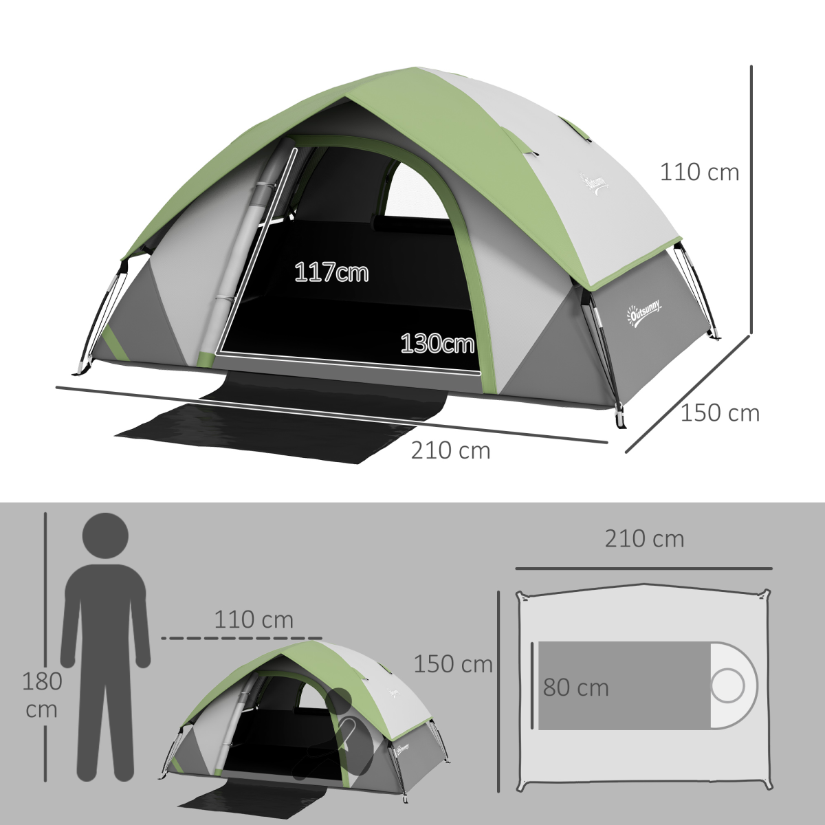 2 Man Camping Tent with Sewn-in Groundsheet. - Stay-outdoors.co.uk