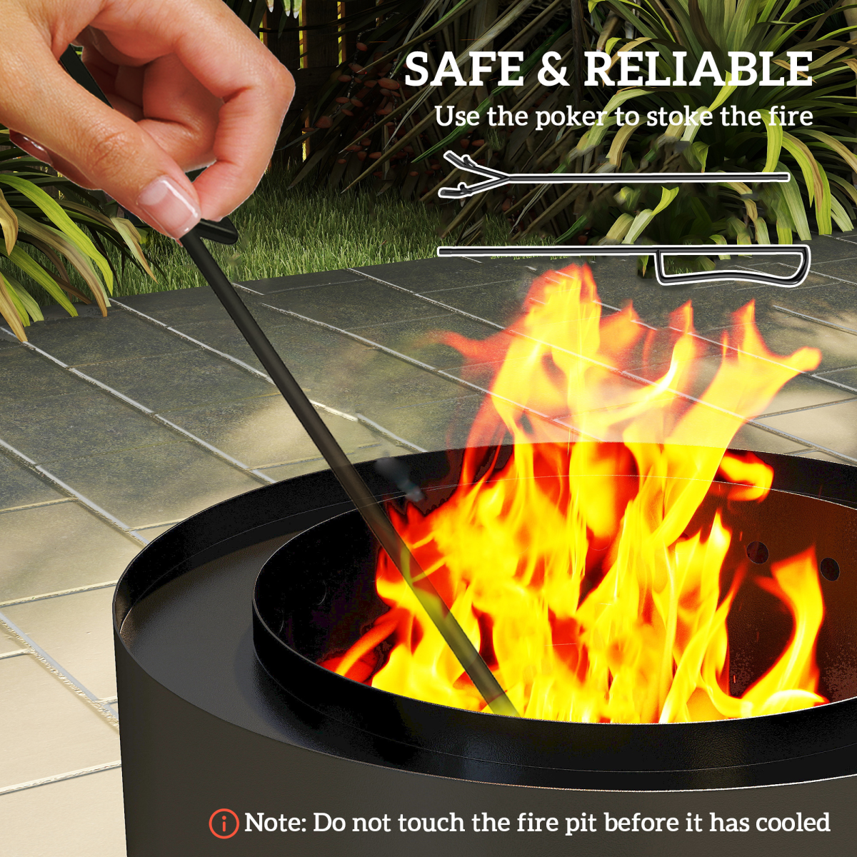 Round Fire Pit with Ash Tray and Fire Poker. - Stay-outdoors.co.uk