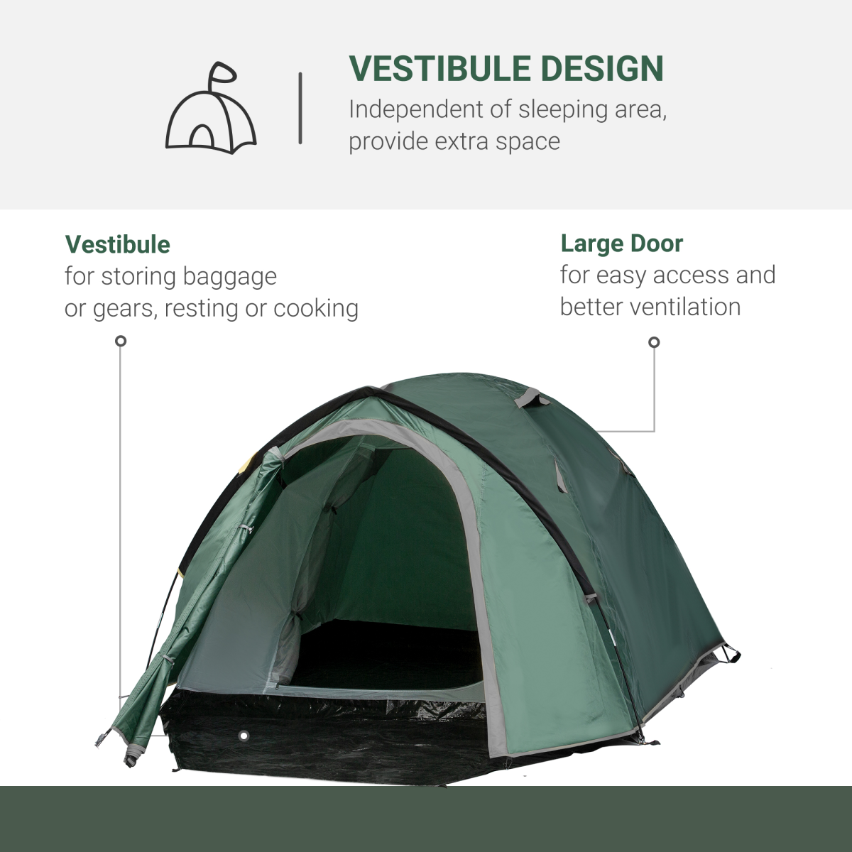Compact Camping Tent w/ Vestibule & Mesh Vents for Hiking Green - Stay-outdoors.co.uk