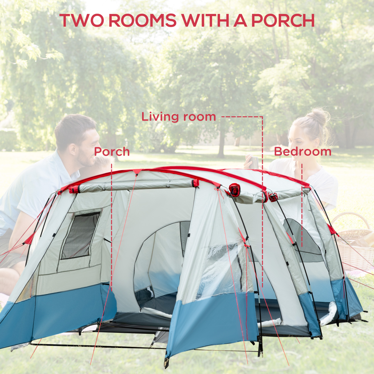 6-8 Person Tunnel Tent, Two-room Camping Tent.