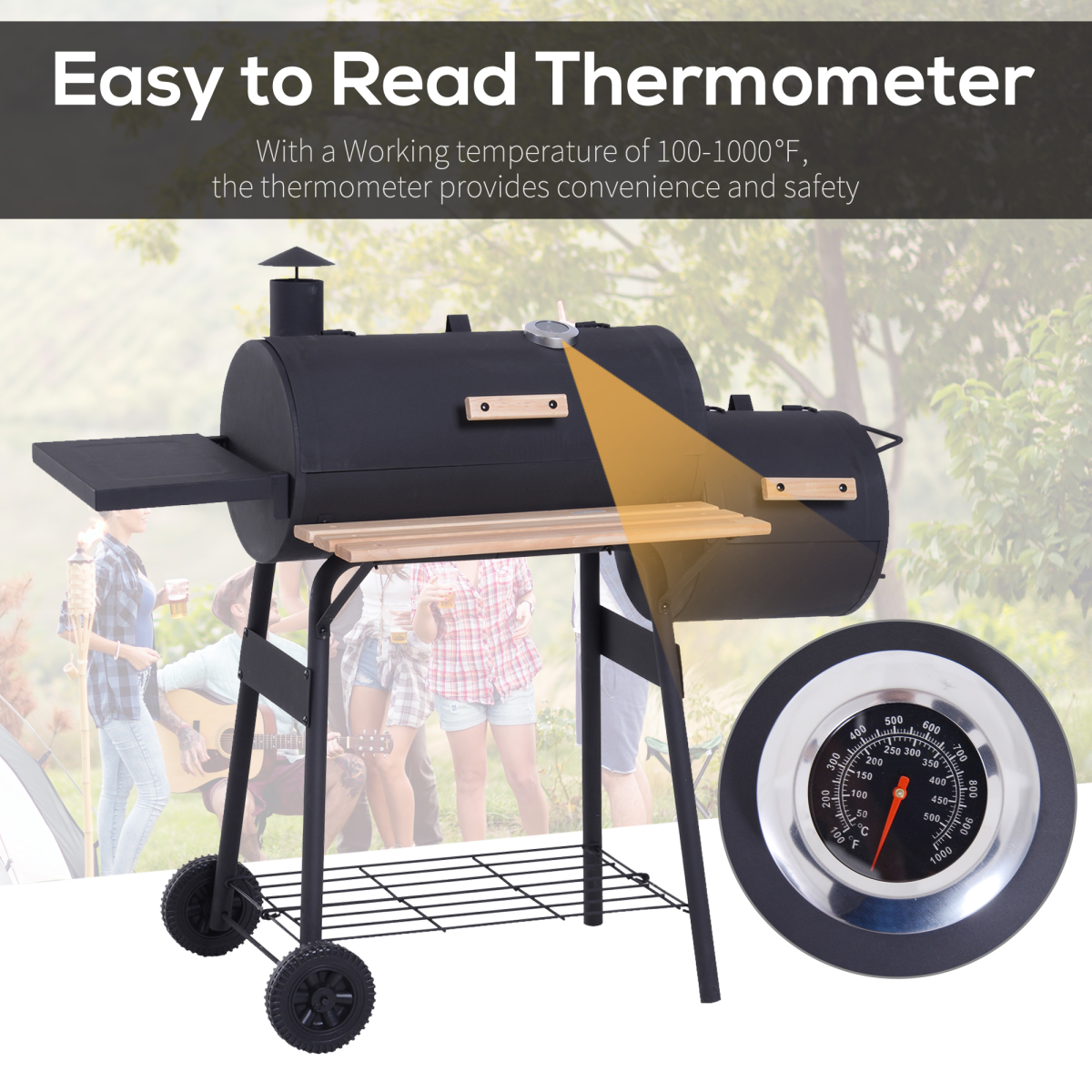 Portable Charcoal BBQ Grill Steel Offset Smoker Combo Backyard - Stay-outdoors.co.uk