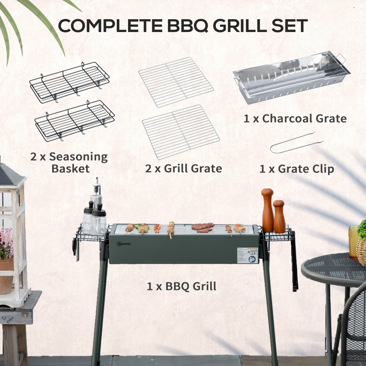 Portable Charcoal Barbecue Grill with Seasoning Baskets and Hooks - Stay-outdoors.co.uk