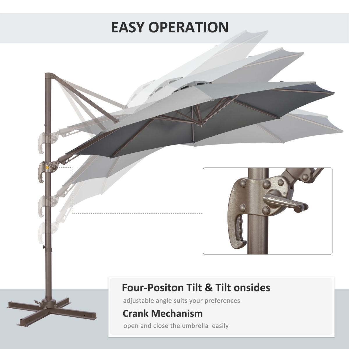 3(m) Cantilever Parasol 360� Rotation Roma Umbrella with Tilt Grey - Stay-outdoors.co.uk