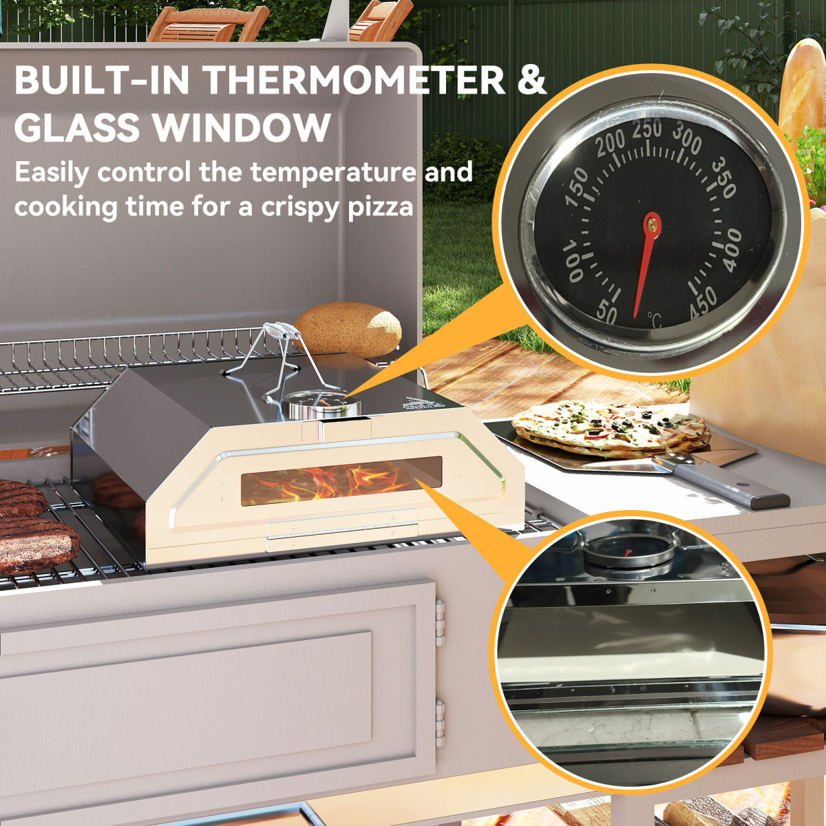 Outdoor BBQ Pizza Oven with Thermometer for Gas/Charcoal BBQ Grills - Stay-outdoors.co.uk