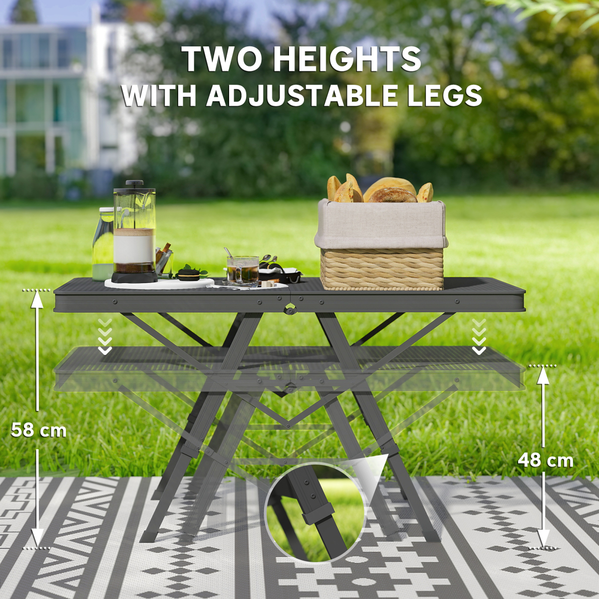 3 ft Folding Camping Table w/ Adjustable Heights & Mesh Desktop - Stay-outdoors.co.uk