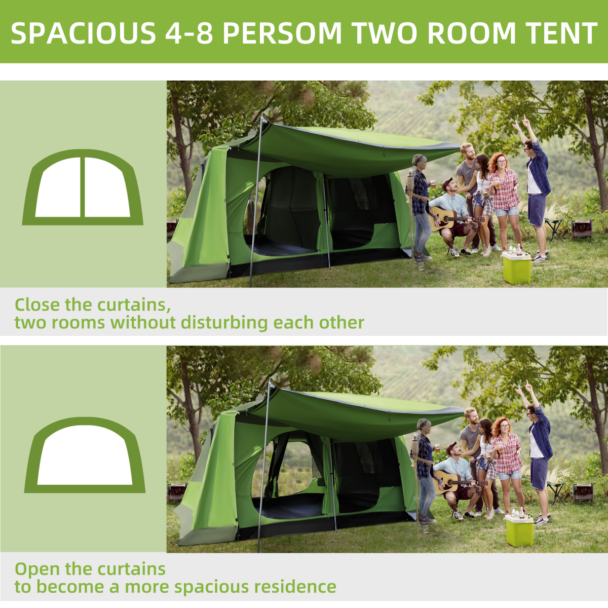 Two Room Dome Tent Camping Shelter w/ Porch and Portable Carry Bag Outsunny - Stay-outdoors.co.uk
