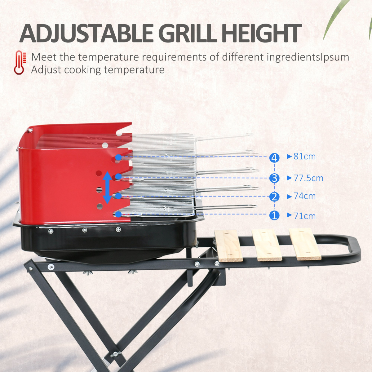 Foldable Charcoal Barbecue Grill W/ Wheels-Red & Black - Stay-outdoors.co.uk