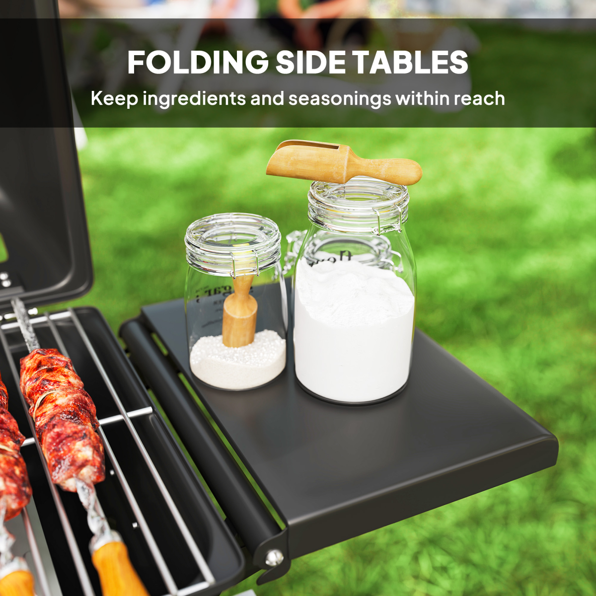 Portable Foldable Gas Barbecue Grill with Thermometer, Lid, Black - Stay-outdoors.co.uk