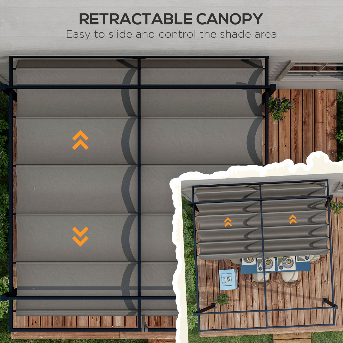 Pergola with Retractable Roof and Aluminium Frame, Grey - Stay-outdoors.co.uk