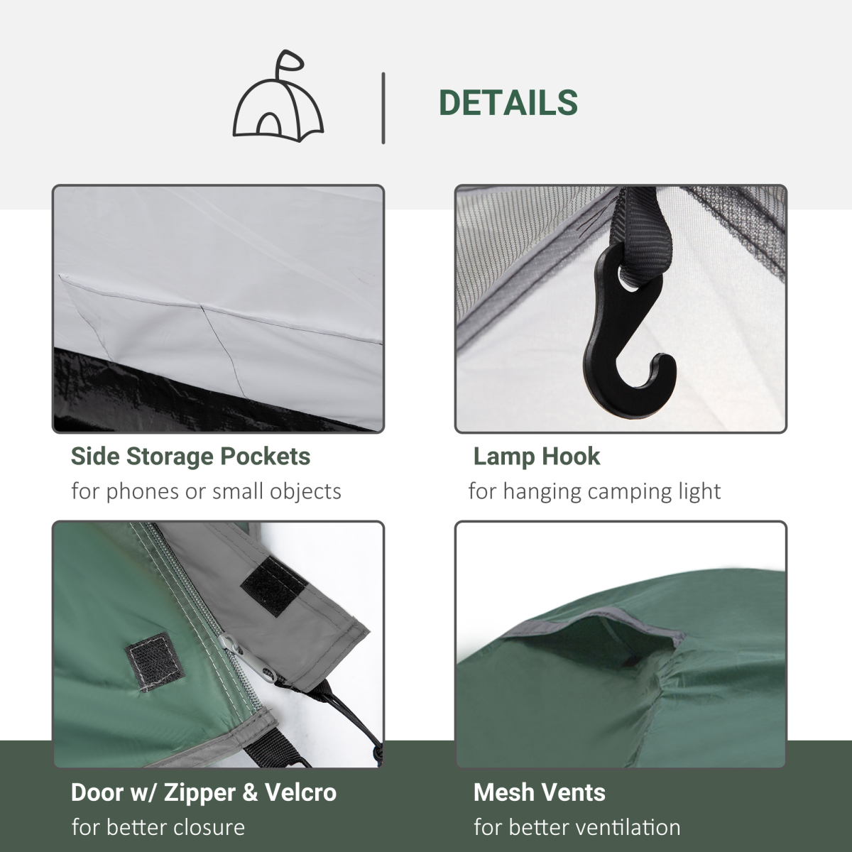 Compact Camping Tent w/ Vestibule & Mesh Vents for Hiking Green - Stay-outdoors.co.uk