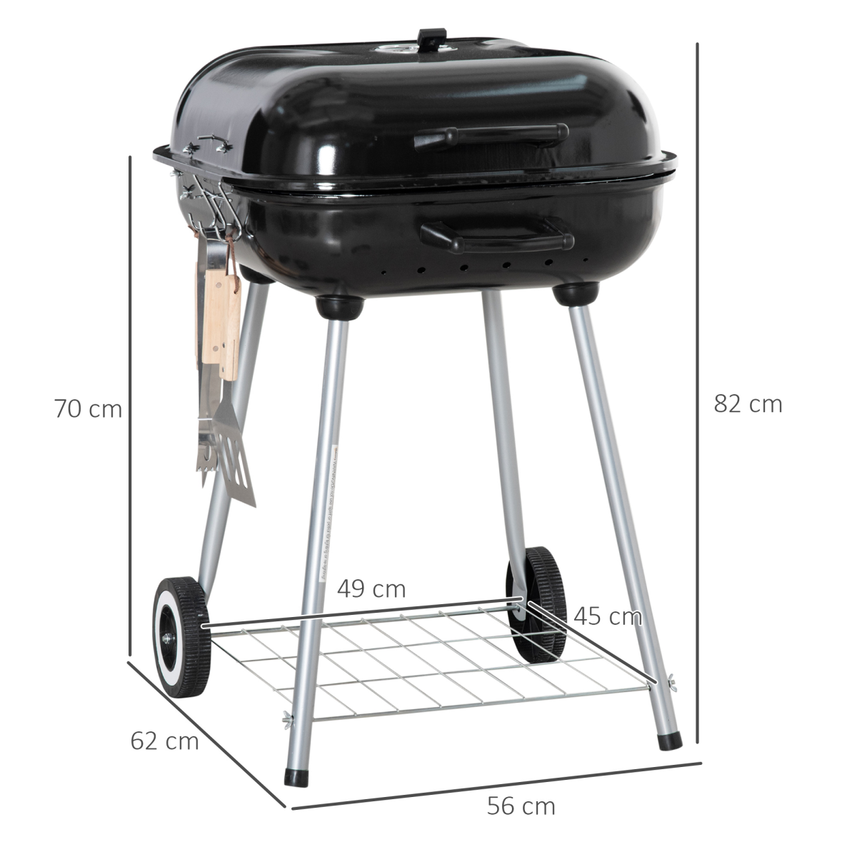 Outsunny BBQ Charcoal Smoker Grill Trolley with 2 Wheels and Grilling Utensils - Stay-outdoors.co.uk