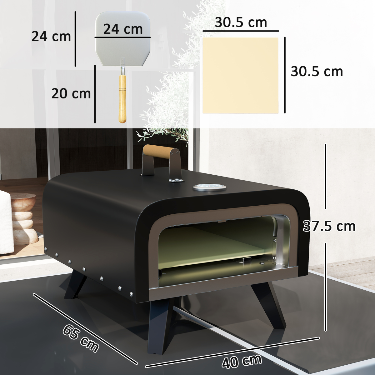 Outdoor Table top Gas Pizza Oven with 12" Pizza Stone & Peel, Black - Stay-outdoors.co.uk