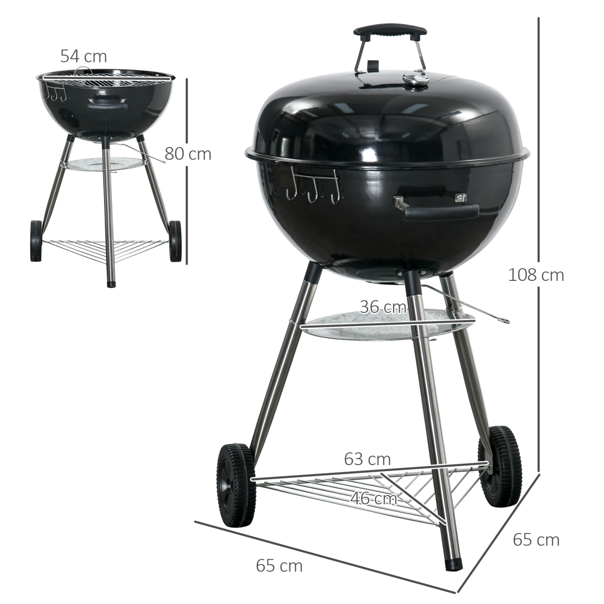 Portable Kettle Charcoal Grill BBQ Smoker w/ Cover, Lid, & Thermometer - Stay-outdoors.co.uk