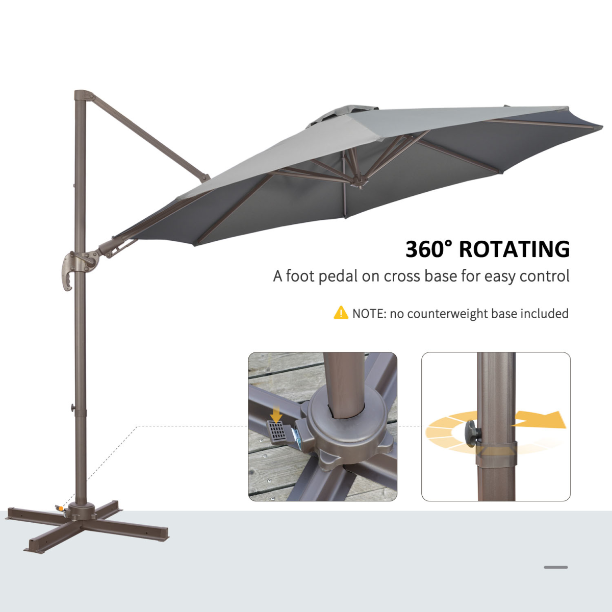 3(m) Cantilever Parasol 360� Rotation Roma Umbrella with Tilt Grey - Stay-outdoors.co.uk