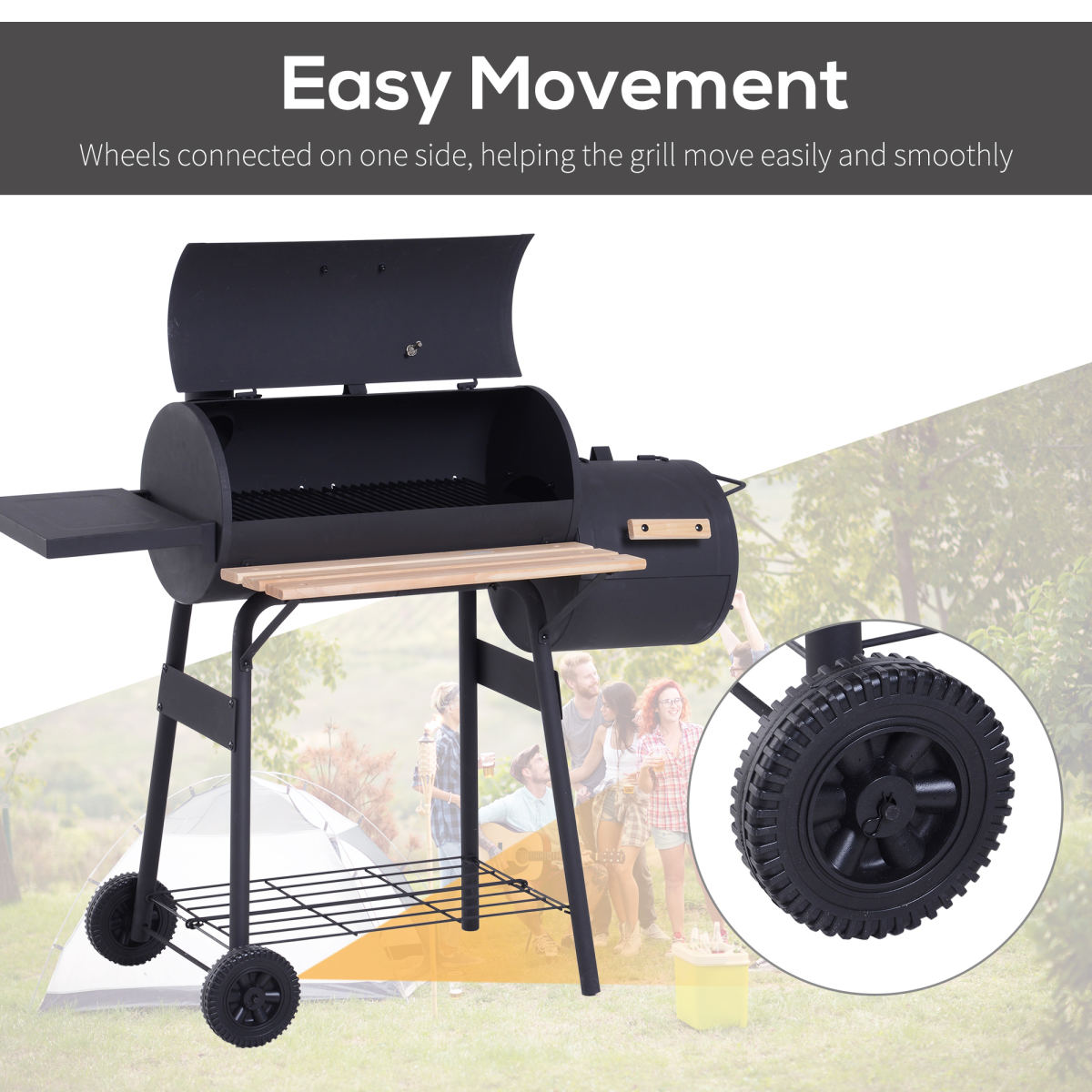 Portable Charcoal BBQ Grill Steel Offset Smoker Combo Backyard - Stay-outdoors.co.uk