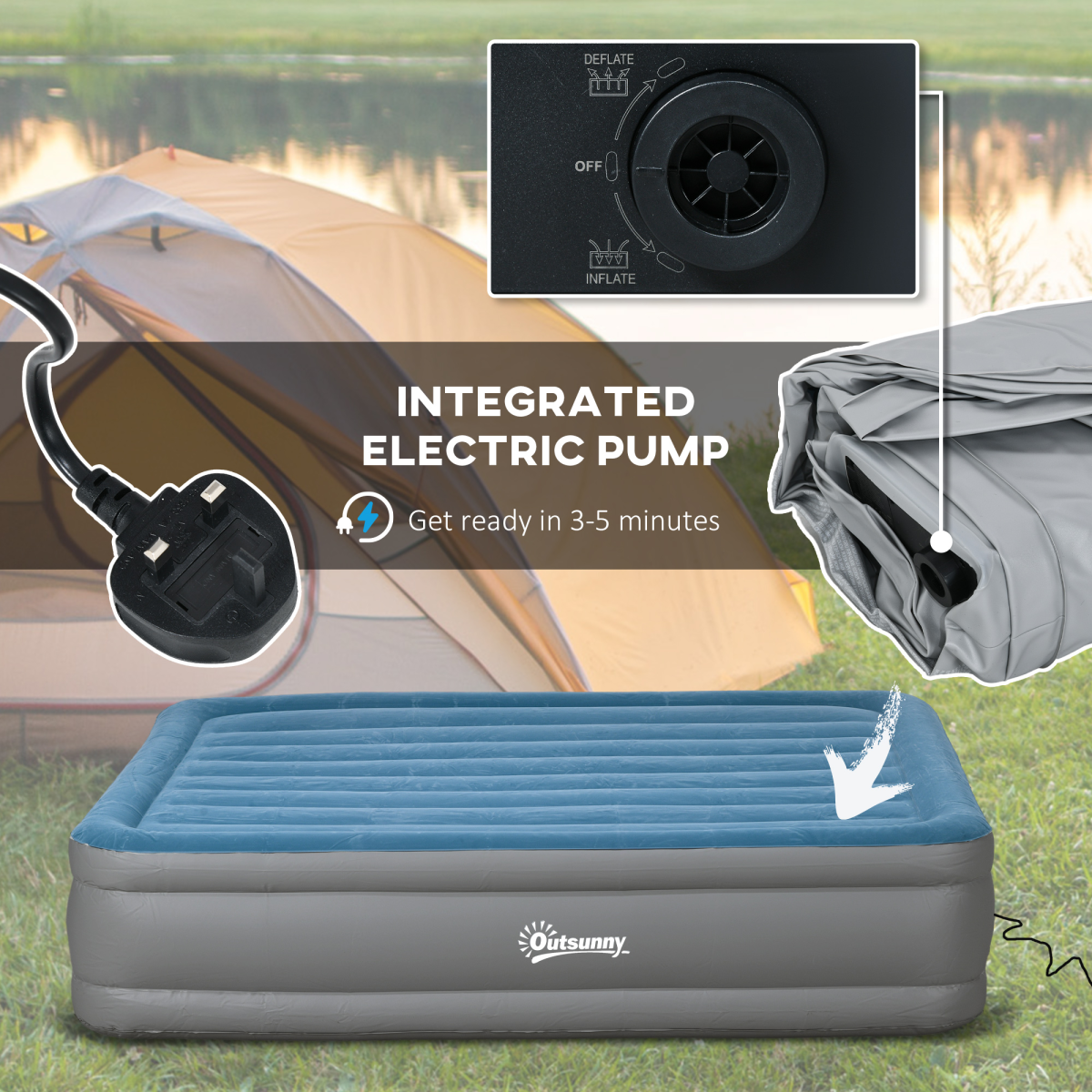 Queen Inflatable Mattress with Electric Pump. - Stay-outdoors.co.uk