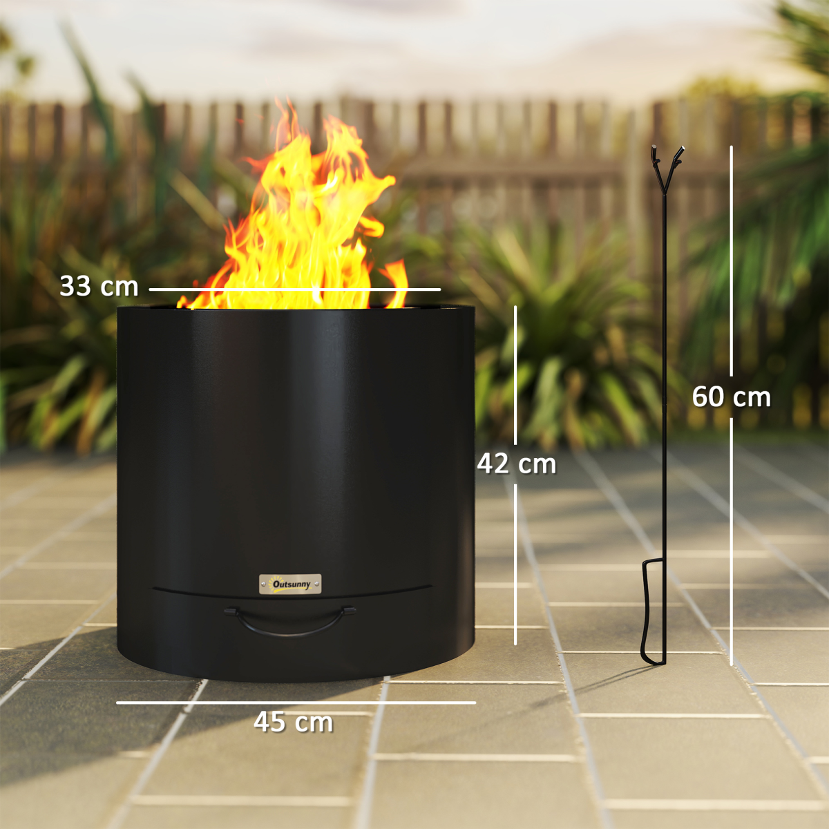 Round Fire Pit with Ash Tray and Fire Poker. - Stay-outdoors.co.uk