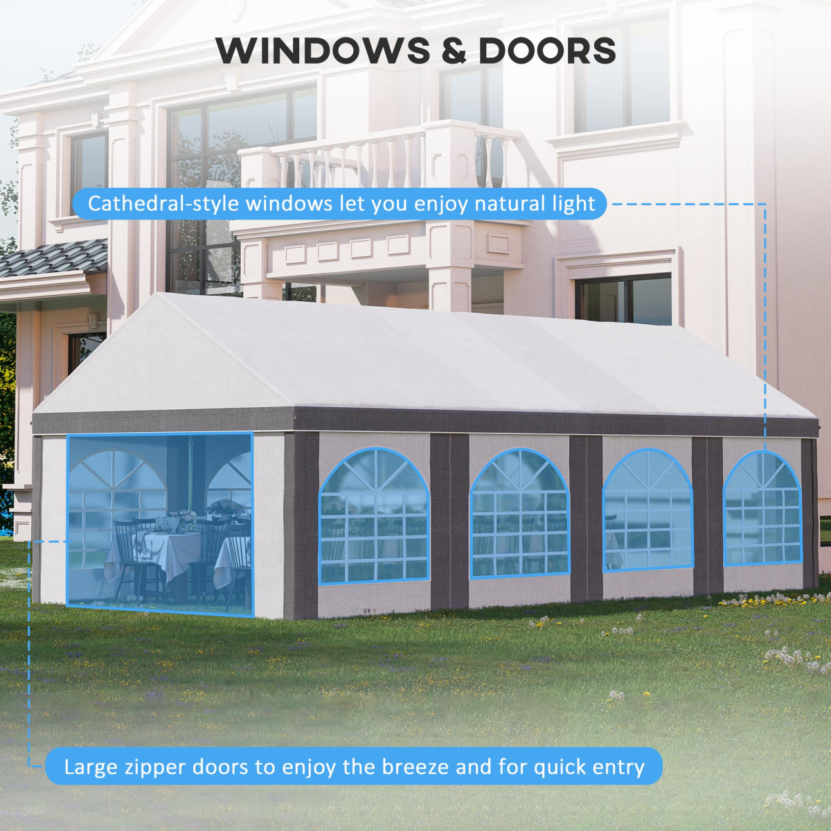 Marquee Gazebo with Sides, Eight Windows and Double Doors - Stay-outdoors.co.uk