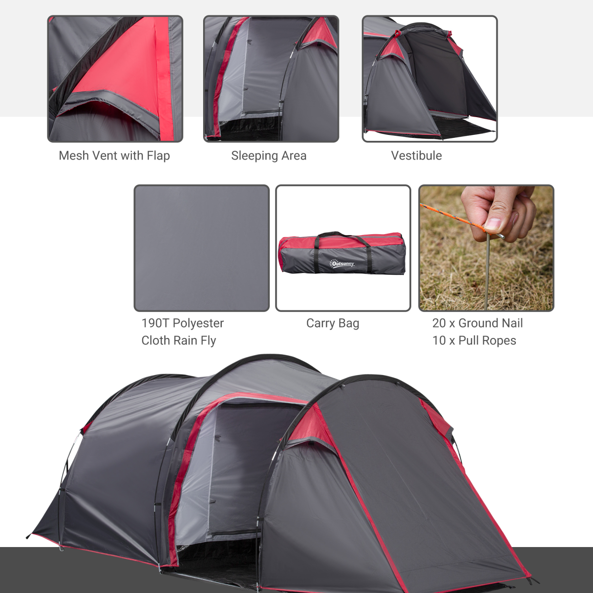 2-33 Man Camping Tent w/ 2 Rooms Porch Vents - Stay-outdoors.co.uk