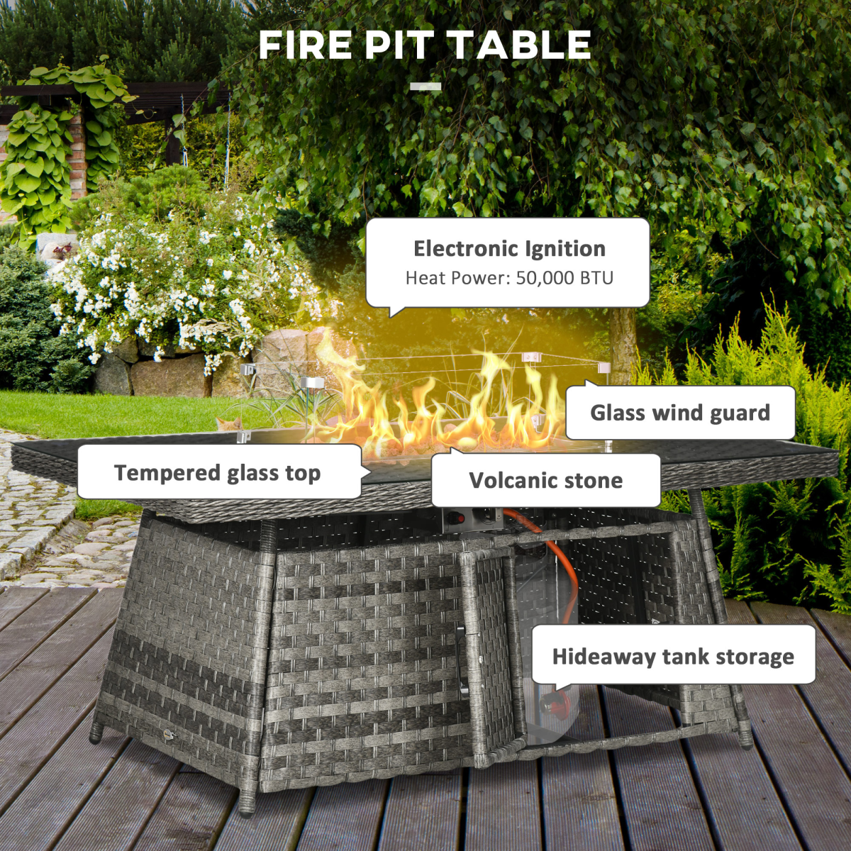 Outsunny 7-Piece Rattan Garden Furniture Set with Gas Fire Pit Table - Stay-outdoors.co.uk