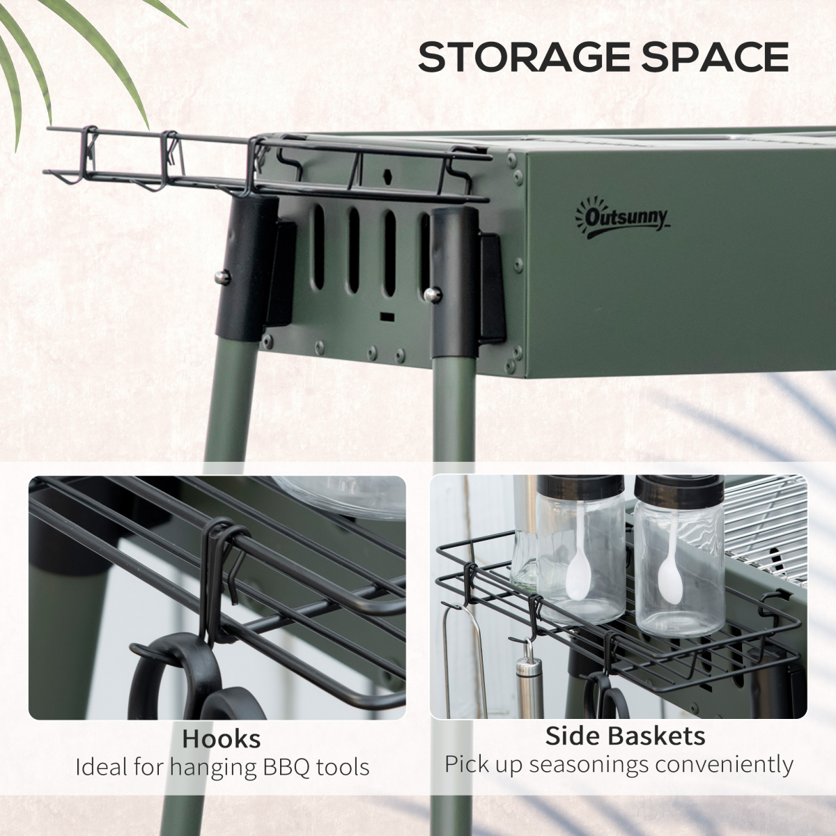 Portable Charcoal Barbecue Grill with Seasoning Baskets and Hooks - Stay-outdoors.co.uk