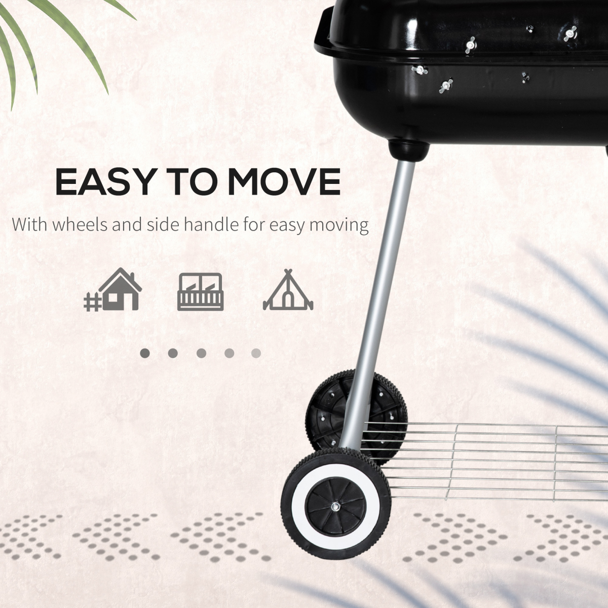 Outsunny BBQ Charcoal Smoker Grill Trolley with 2 Wheels and Grilling Utensils - Stay-outdoors.co.uk