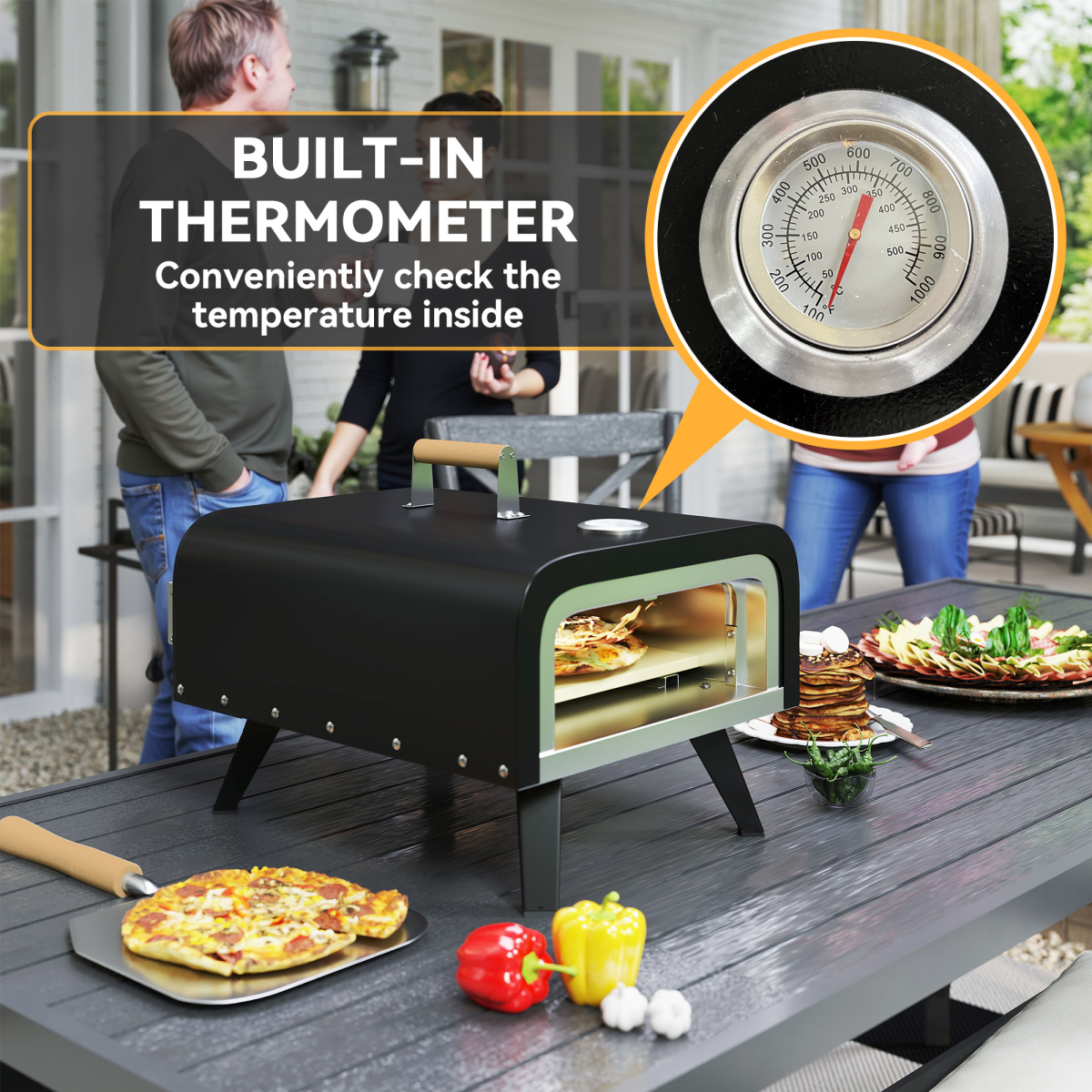 Outdoor Table top Gas Pizza Oven with 12" Pizza Stone & Peel, Black - Stay-outdoors.co.uk