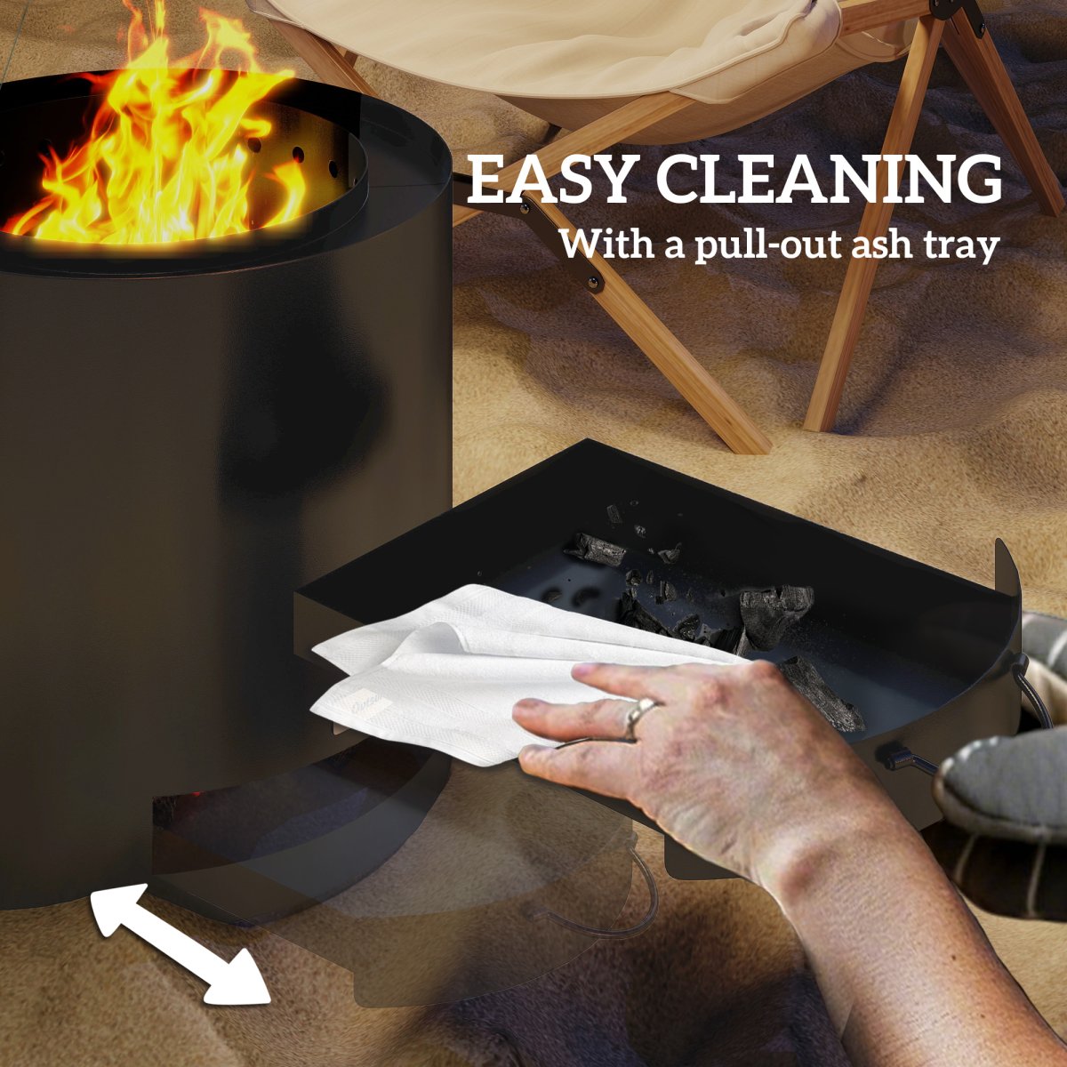 Round Fire Pit with Ash Tray and Fire Poker. - Stay-outdoors.co.uk