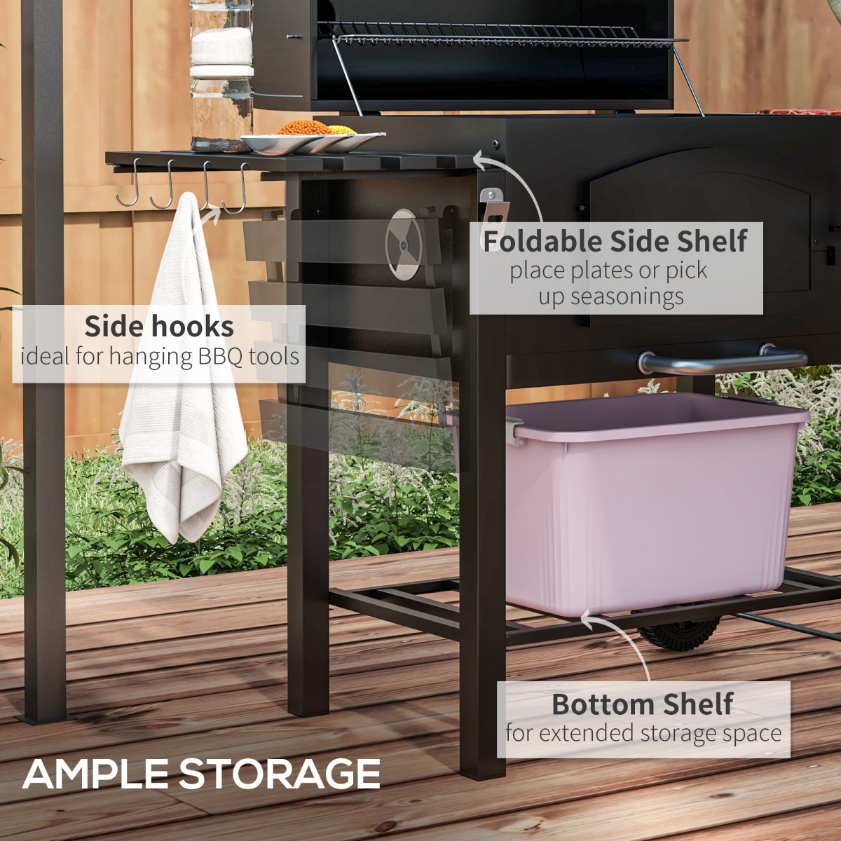 Charcoal Grill BBQ Trolley w/ Adjustable Charcoal Height & Thermometer - Stay-outdoors.co.uk